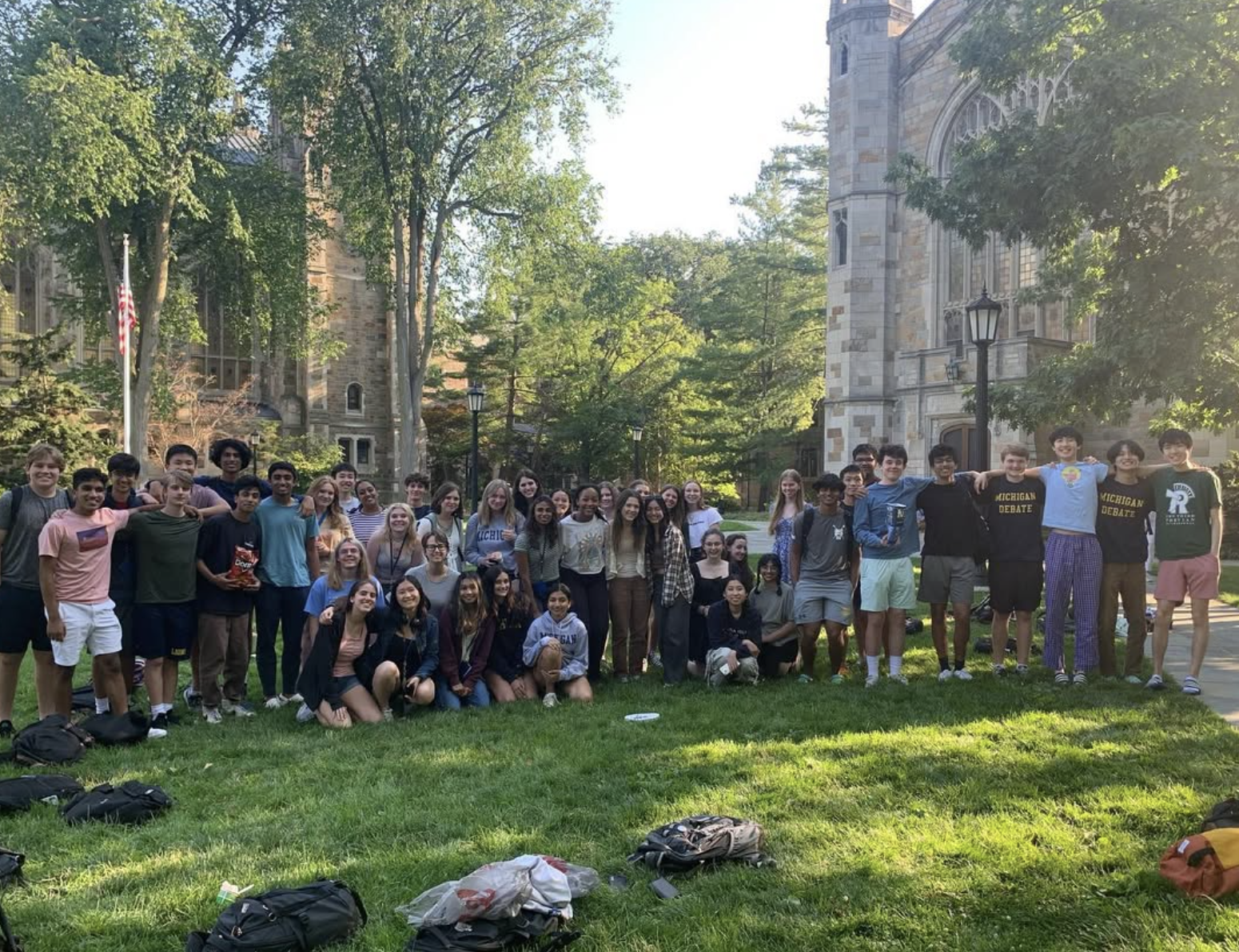 A group of friends together at camp
