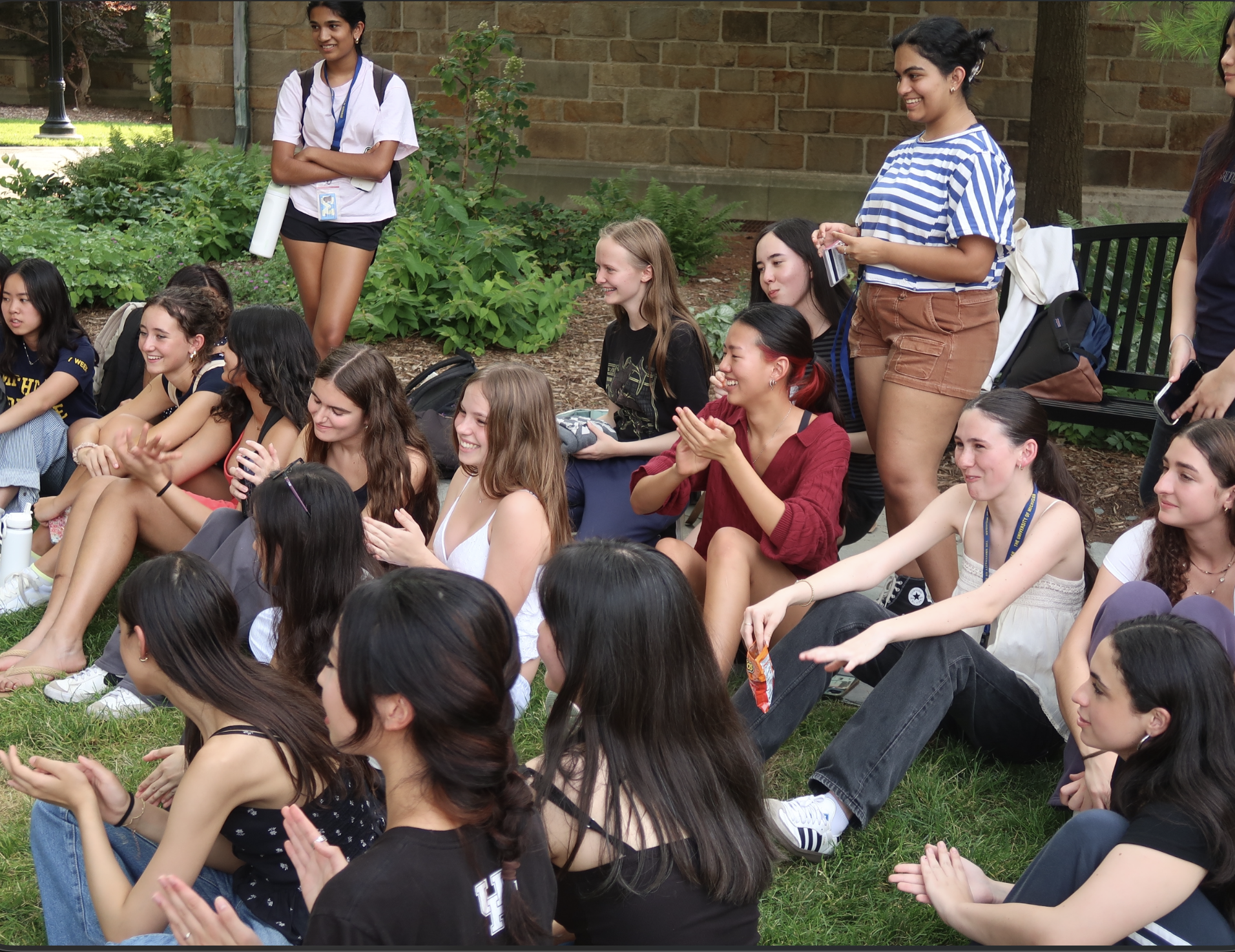 A group of friends together at camp